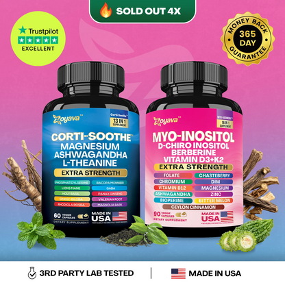 Zoyava Soothe and Smooth Bundle:Cortisol 60 and Myo-Inositol 90 Capsules Supplement Bundle