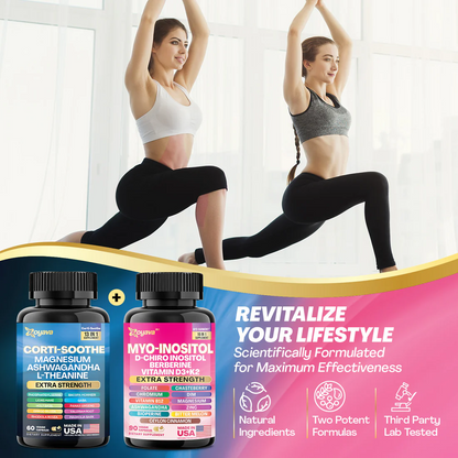 Zoyava Soothe and Smooth Bundle:Cortisol 60 and Myo-Inositol 90 Capsules Supplement Bundle