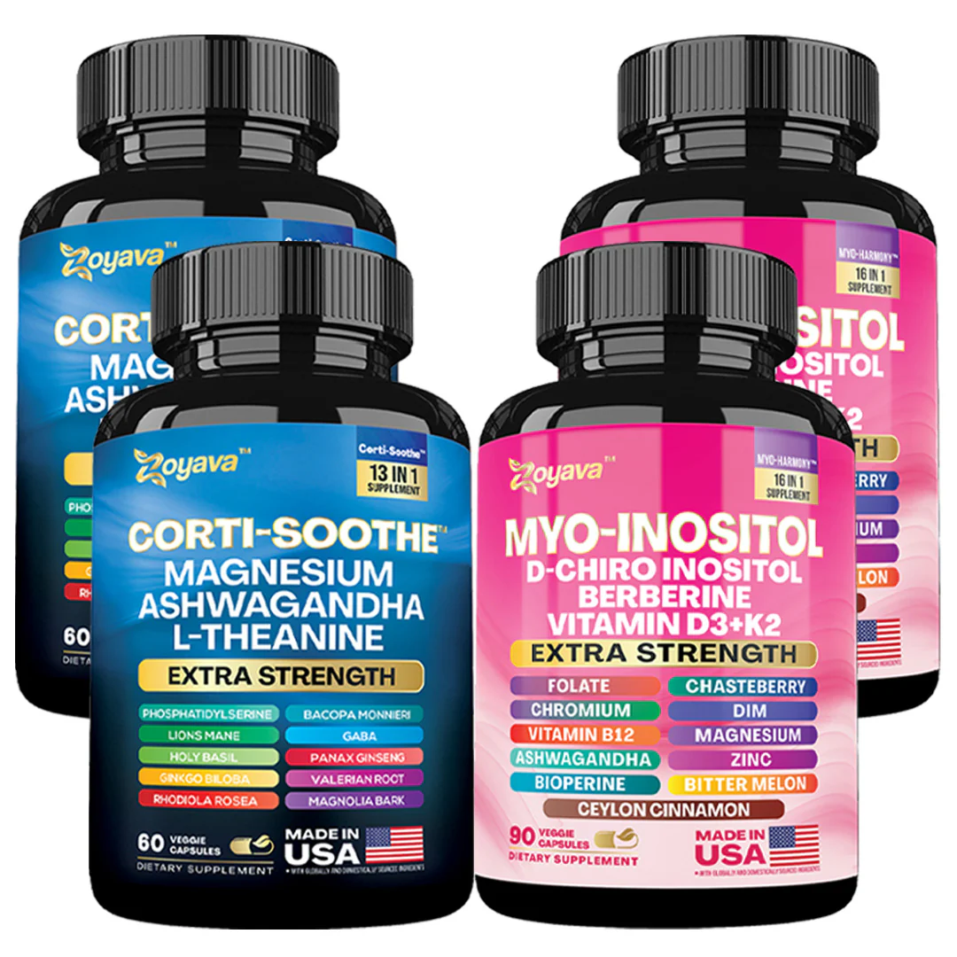 Zoyava Soothe and Smooth Bundle:Cortisol 60 and Myo-Inositol 90 Capsules Supplement Bundle
