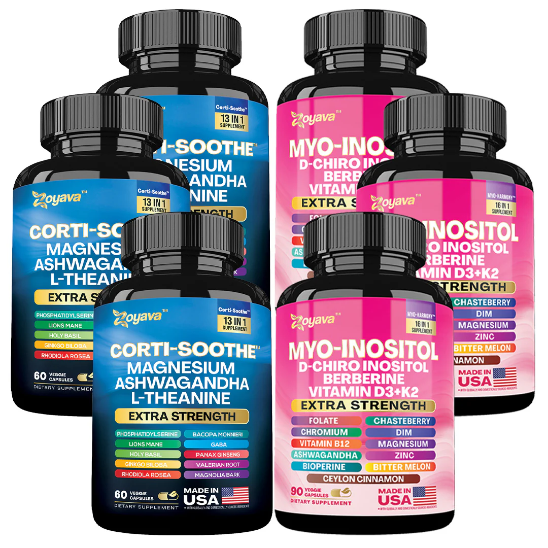 Zoyava Soothe and Smooth Bundle:Cortisol 60 and Myo-Inositol 90 Capsules Supplement Bundle