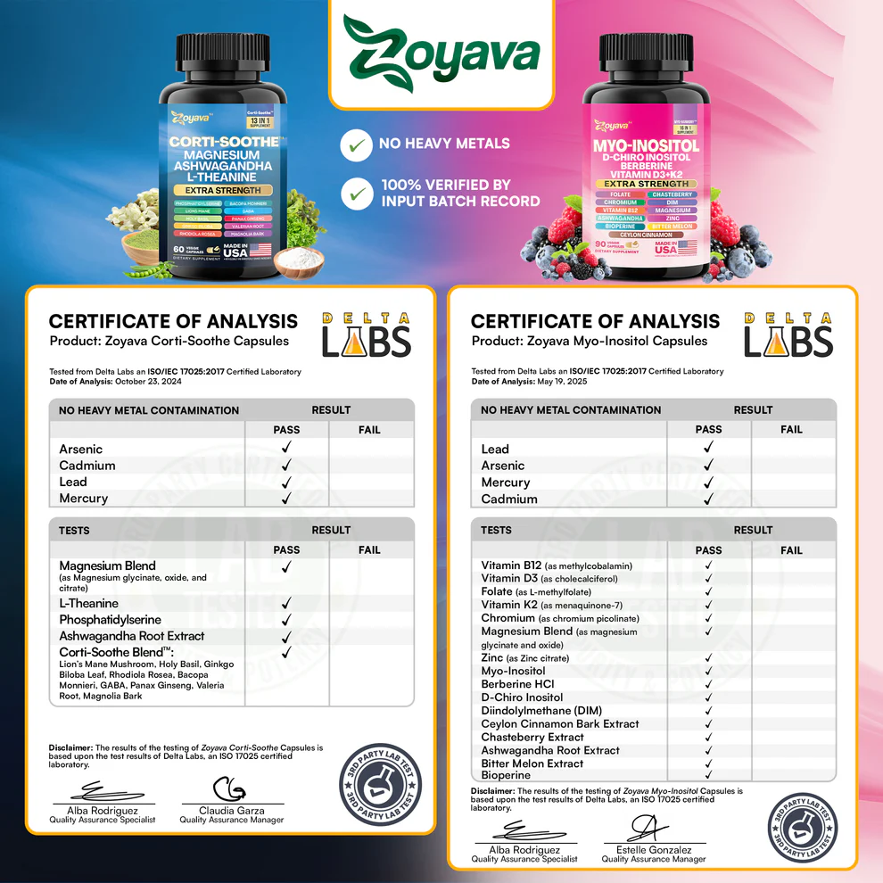 Zoyava Soothe and Smooth Bundle:Cortisol 60 and Myo-Inositol 90 Capsules Supplement Bundle